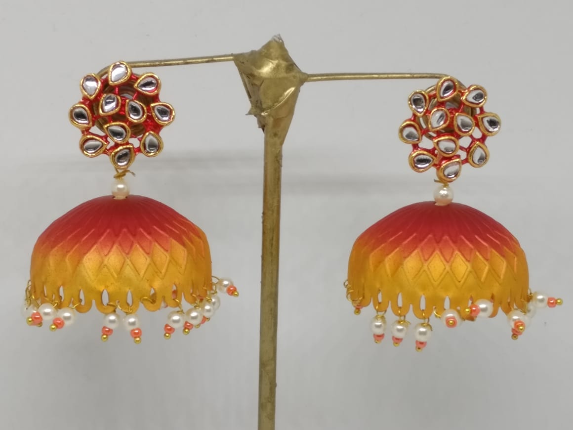 Midas Touch Gold Plated Meenakari And Kundan Jhumki Earrings