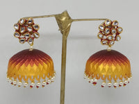 Midas Touch Gold Plated Meenakari And Kundan Jhumki Earrings