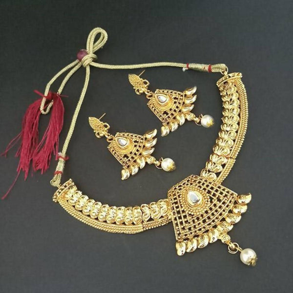 Tip Top Fashions Gold Plated White Kundan Stone Necklace Set