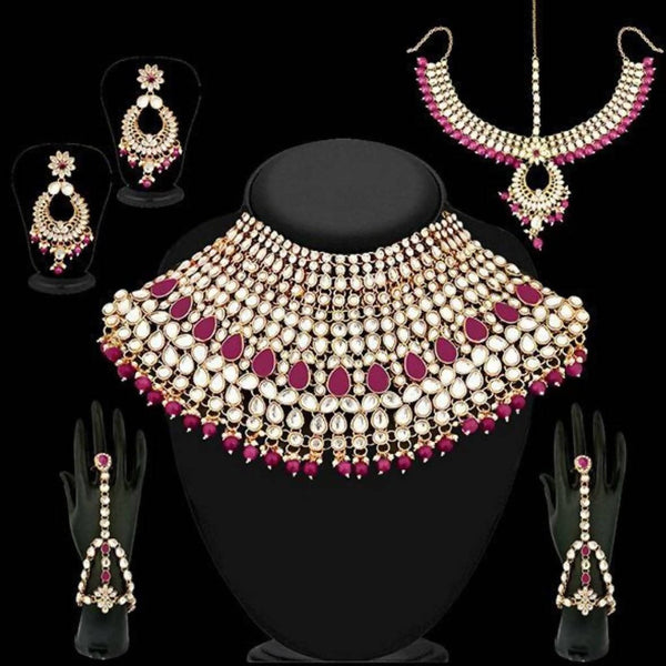 Tip Top Fashions Maroon Beads Kundan Bridal Set