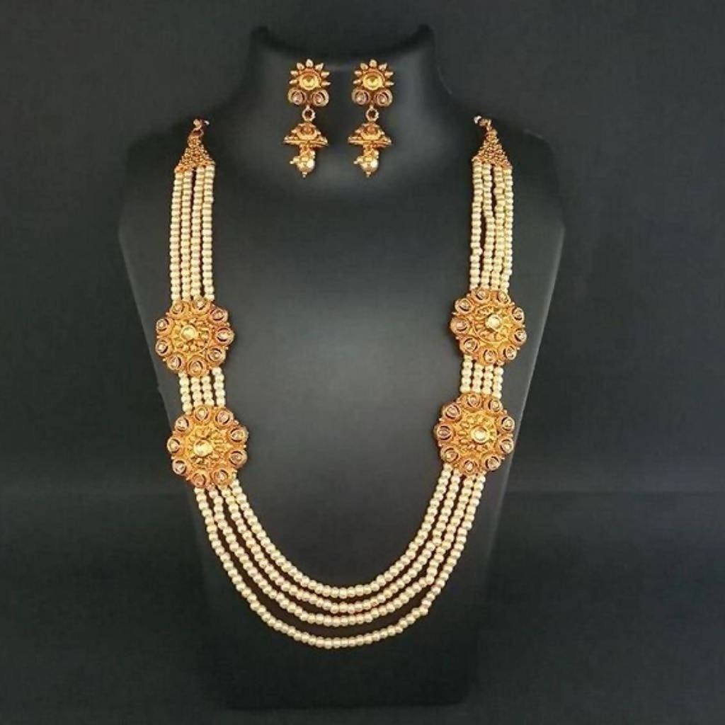 Ganpati Arts AD Stone Pearl Copper Necklace Set