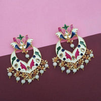 Tip Top Fashions White Meenakari And Beads Kundan Dangler Earrings
