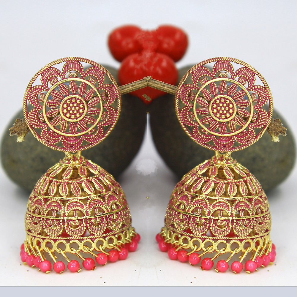 Mahavir Gold Plated Meenakari Jhumki Earrings